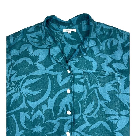 Madewell Womens Linen-Blend Camp Shirt in Tropicale Floral Short Sleeve Shirt L - Picture 11 of 14